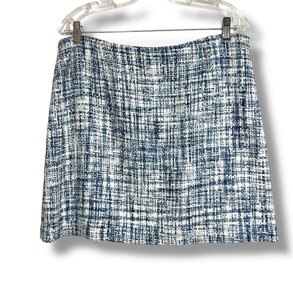 Walter Tweed Mini Skirt Blue White Silk Lined Woven Preppy Womens 12